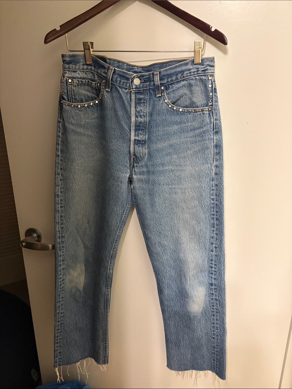 Vintage Levi's Light Blue Straight Leg Jeans with Stud Accents